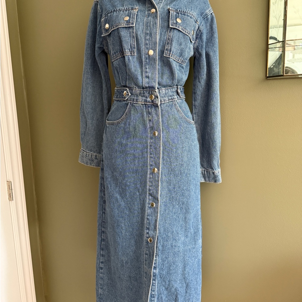 Denim Button-Up Long Dress